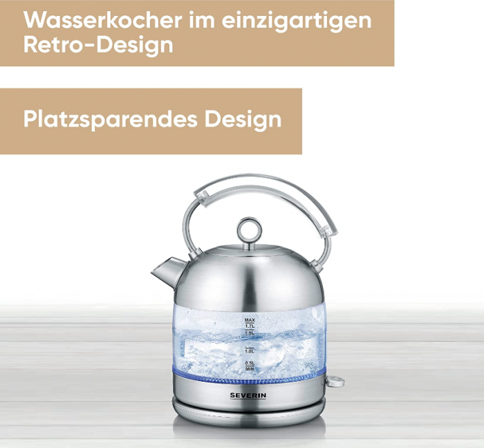 Fierbător electric din sticlă SEVERIN, design retro, ceainic, WK 3459 [2]