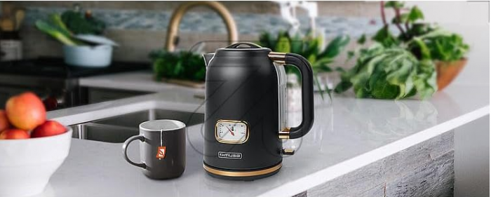 Fierbător electric MUSE, retro, 2200W, afișaj al temperaturii, 1,7 L, oprire automată, negru mat/auriu (MS-030 BC) [5]