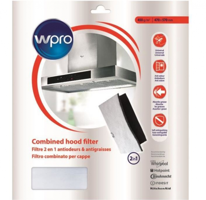 Filtru de carbon pentru hota, 2in1, anti-miros si anti-grasime, 47 x 57 cm, 450g, WPRO 484000008524 [3]
