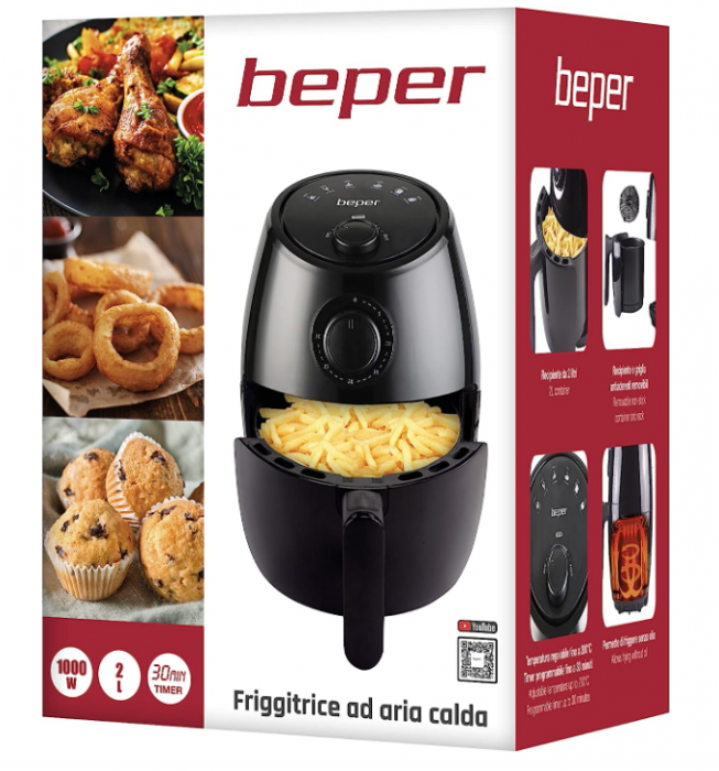 Friteuza cu aer cald BEPER P101FRI001, fara ulei, 2 litri, 1000 W, Negru [8]