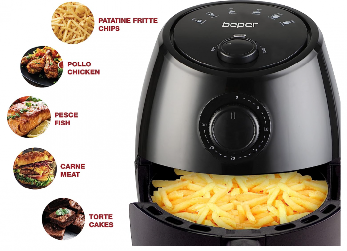 Friteuza cu aer cald BEPER P101FRI001, fara ulei, 2 litri, 1000 W, Negru [3]