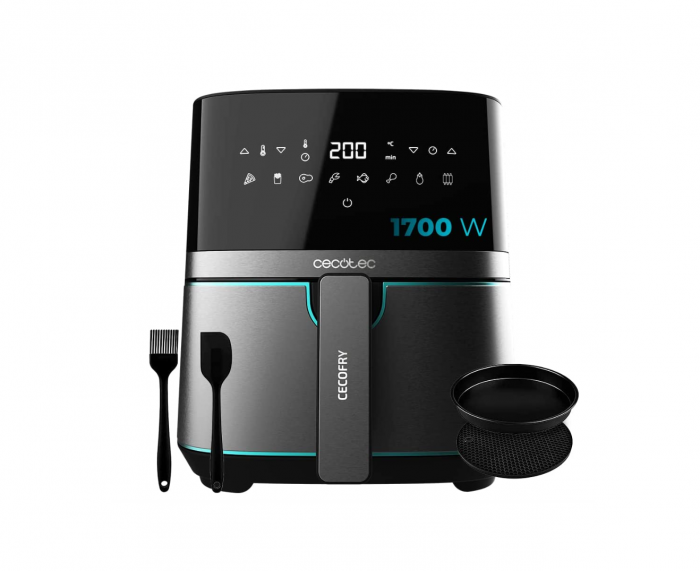 Friteuză cu aer cald Cecotec Cecofry Full InoxBlack 5500 Pro cu accesorii, digitală, 1700 W, oțel inoxidabil, fără ulei PerfectCook [1]