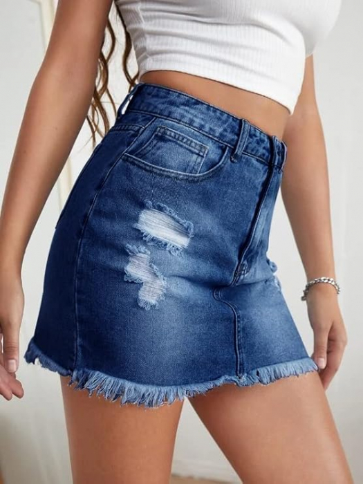 Fusta mini de denim de vară pentru femei JayscreateEU, albastru, XXL [2]