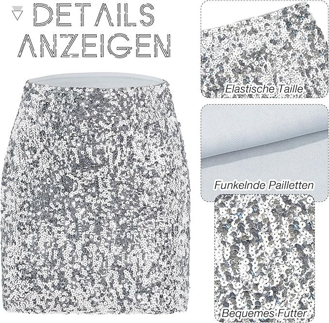 Fusta mini pentru femei Durio, cu paiete, argintiu, L [4]