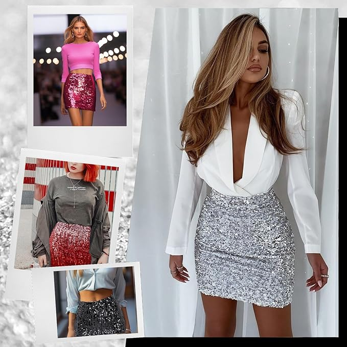 Fusta mini pentru femei Durio, cu paiete, argintiu, L [3]