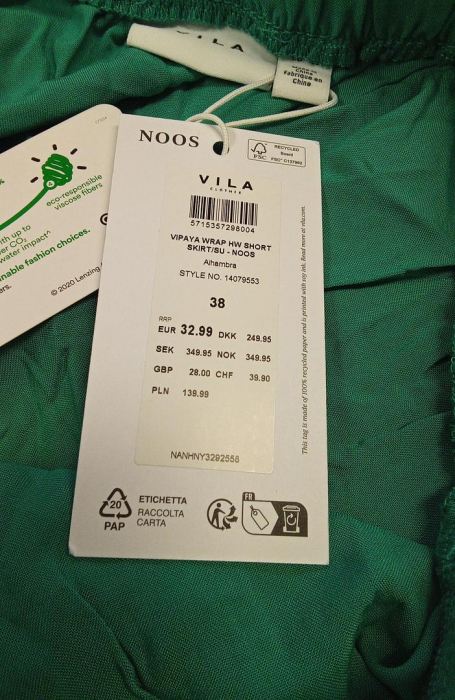 Fusta scurta Vila Vipaya Wrap Hw Short Skirt/SU Noos, verde Alhambra, 38 [2]