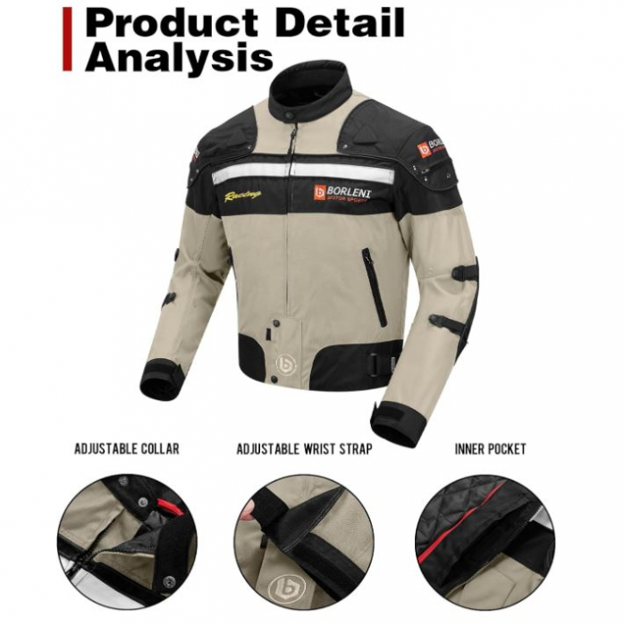 Geaca moto BORLENI pentru bărbați, 5 protecții, maro, XXL [4]