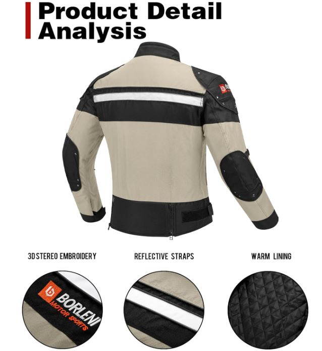 Geaca moto BORLENI pentru bărbați, 5 protecții, maro, XXL [5]