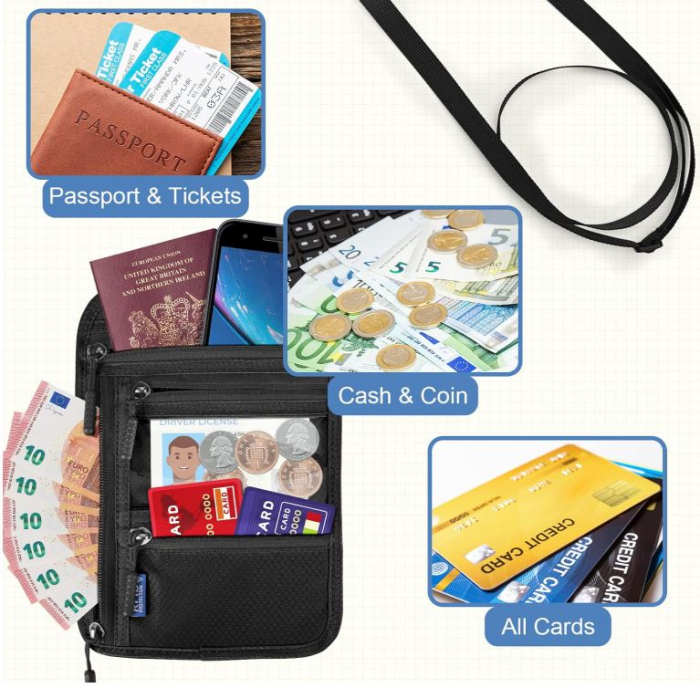 Geanta cu blocare RFID pentru gat Yordawn, negru [4]