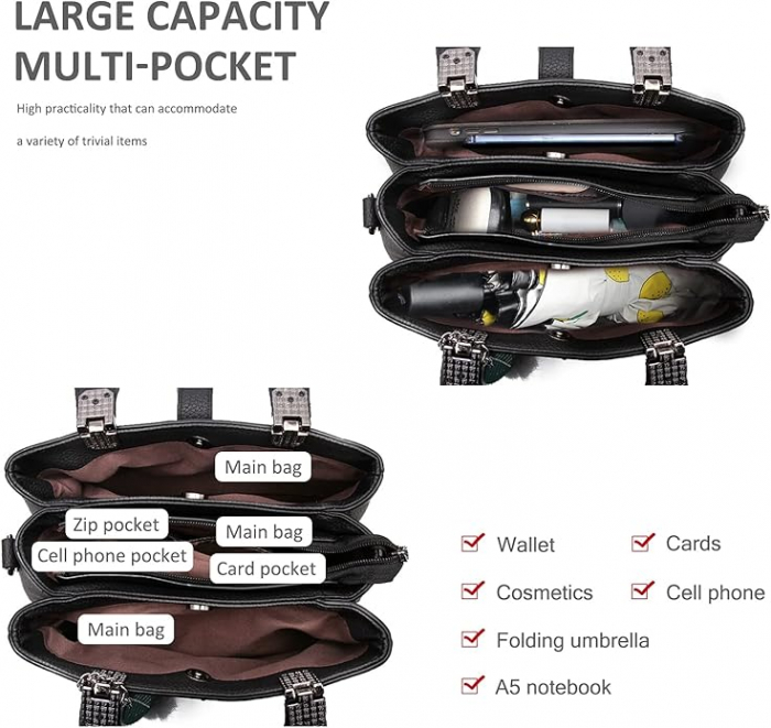 Geanta de dama NICOLE & DORIS, din piele PU, negru [7]