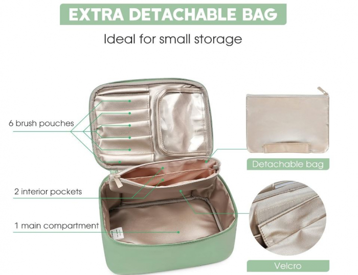 Geanta de machiaj de călătorie pentru cosmetice Narwey, verde [6]