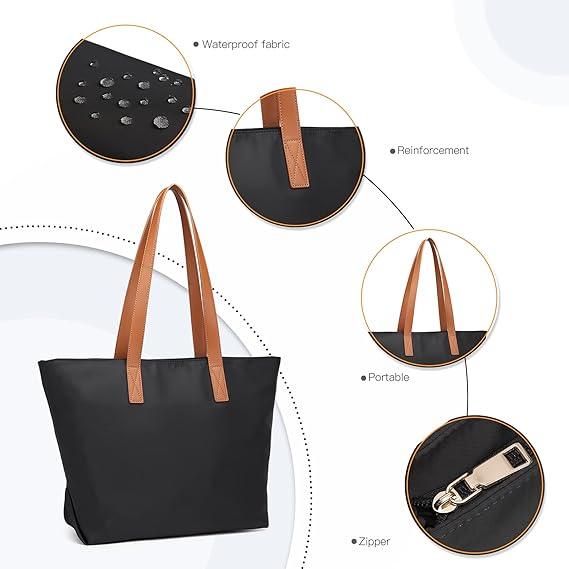 Geanta de mana pentru femei Miss Lulu Shopper, impermeabila, negru [3]
