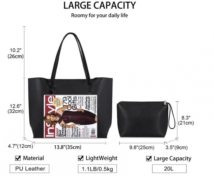 Geantă de mână pentru femei NUBILY, din piele PU, 2 piese, negru [3]