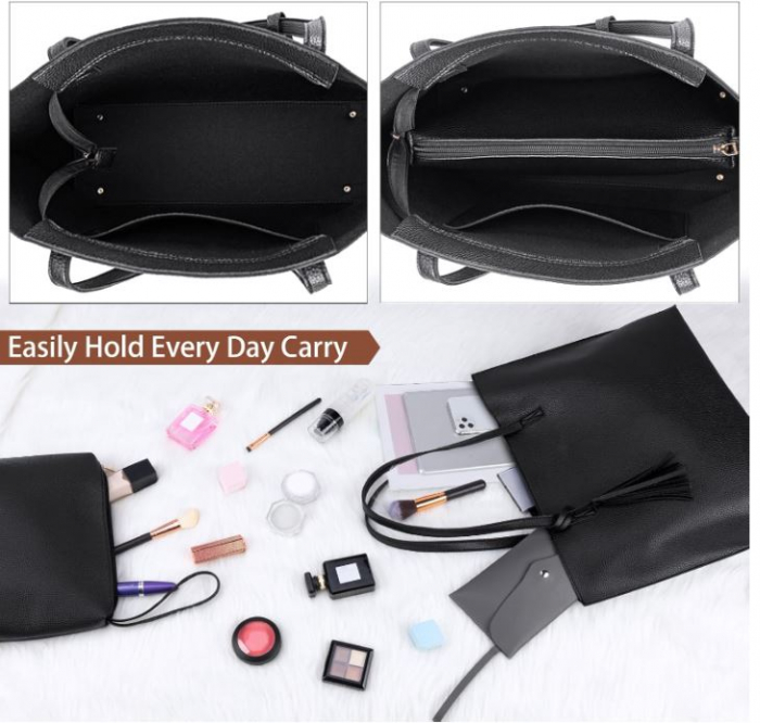 Geantă de mână pentru femei NUBILY, din piele PU, 2 piese, negru [5]