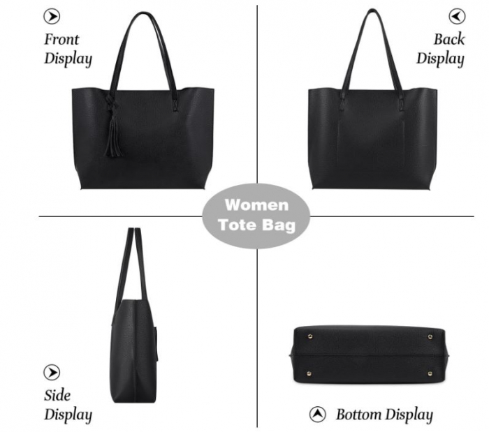 Geantă de mână pentru femei NUBILY, din piele PU, 2 piese, negru [6]