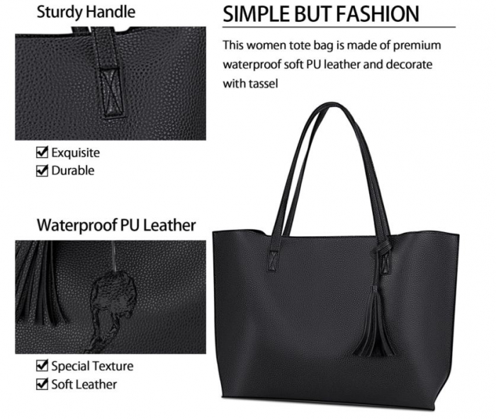 Geantă de mână pentru femei NUBILY, din piele PU, 2 piese, negru [2]