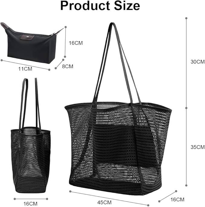 Geanta de plaja pentru femei Flintronic, din plasa, 45 x 35 x 16 cm, negru [2]