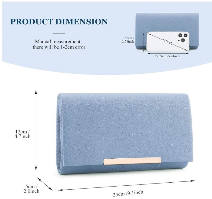 Geanta de seara BAICLES Poseta de dama din piele PU, eleganta, albastru [3]