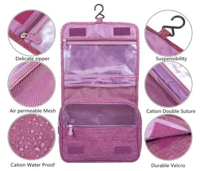 Geantă de toaletă Bansga, cu cârlig pentru agățat, roz [4]