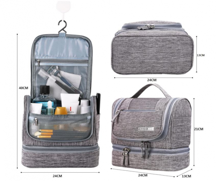 Geantă de toaletă JOZEA, cu cârlig pentru agățat, gri [2]