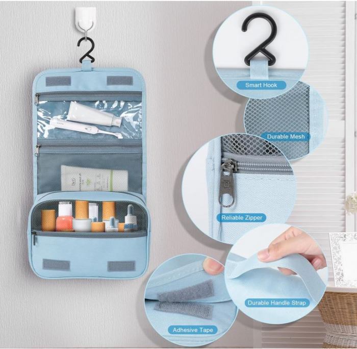 Geanta de toaleta suspendata pliabila AiQInu, unisex, albastru - RESIGILAT [3]