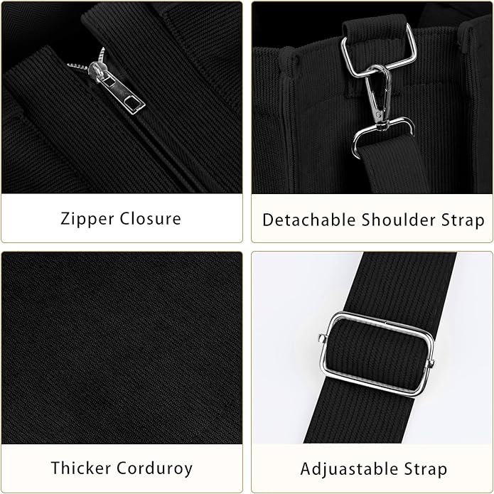 Geantă de umăr din catifea BROADREAM, neagra [5]