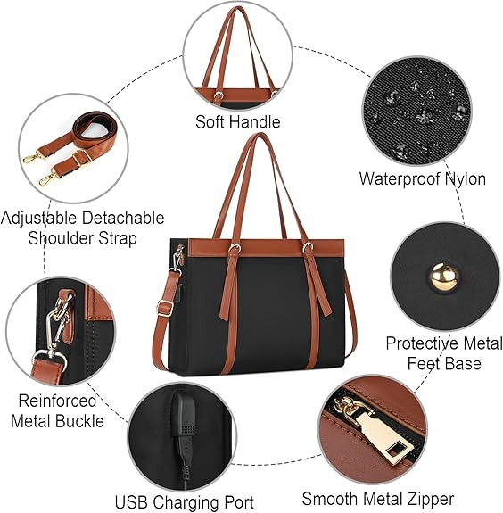 Geantă de umăr KTMOUW pentru dame, mare, impermeabilă, de 40cm, cu port de încărcare USB [2]