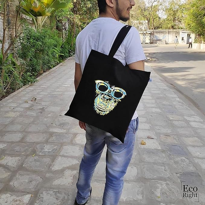 Geanta de umar pentru cumparaturi Eco Right, negru, imprimeu maimuta [3]