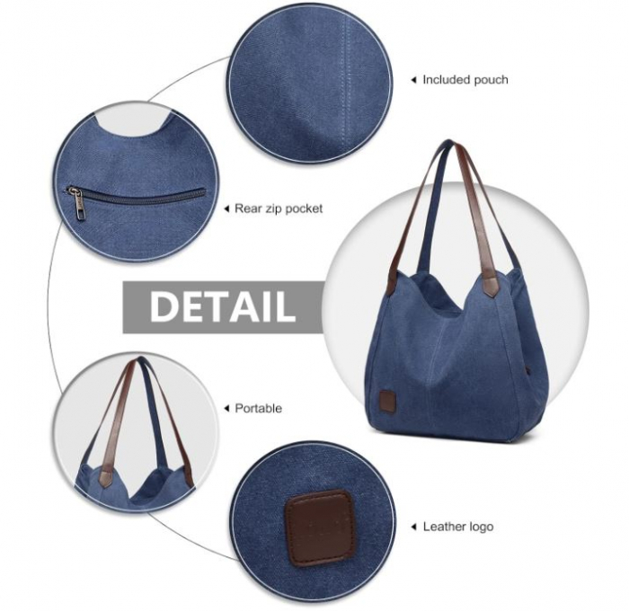 Geanta de umar pentru femei KONO, din panza, albastru [5]