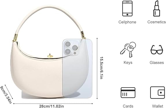 Geanta de umar pentru femei OEIPSMK, din piele PU, forma semiluna, alb [4]
