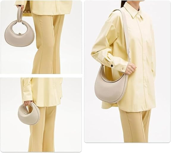 Geanta de umar pentru femei OEIPSMK, din piele PU, forma semiluna, alb [5]