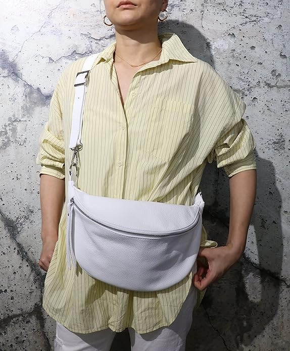 Geantă de umar si talie SH Leder Greta G747 de damă, din piele naturală, 37 x 21 cm, alba [7]