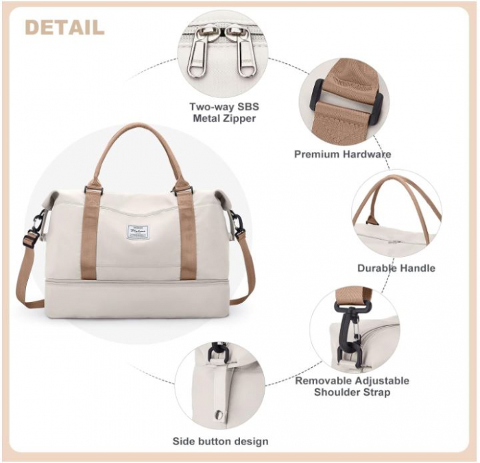 Geanta de voiaj HPLQQ, 45 x 36 x 20 cm, bej [6]