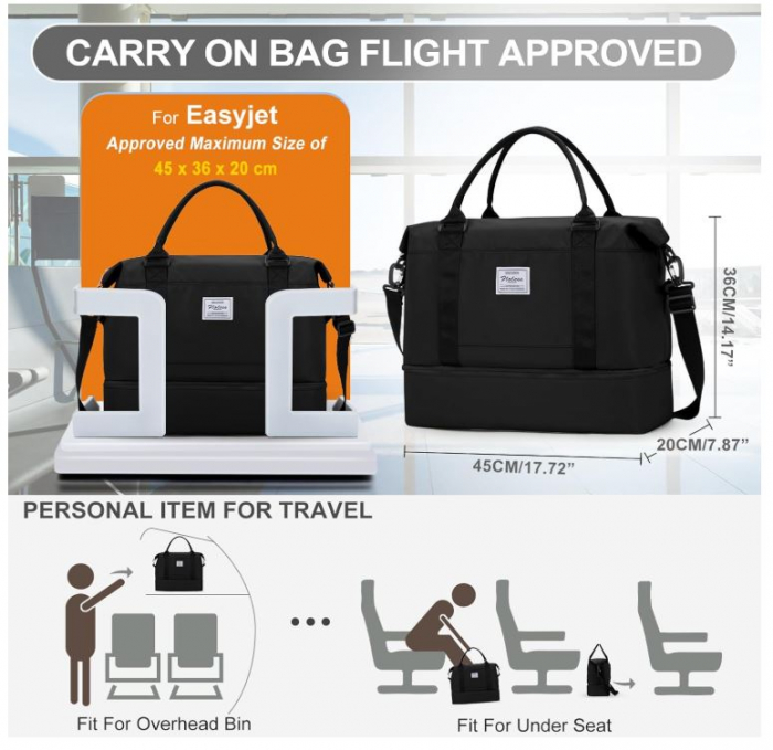 Geanta de voiaj HYC00, 45 x 36 x 20 cm, negru - RESIGILAT [2]