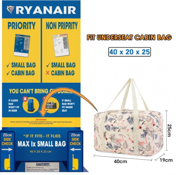 Geanta de voiaj Narwey Ryanair, 40 x 19 x 25 cm, alb, model flamingo [2]
