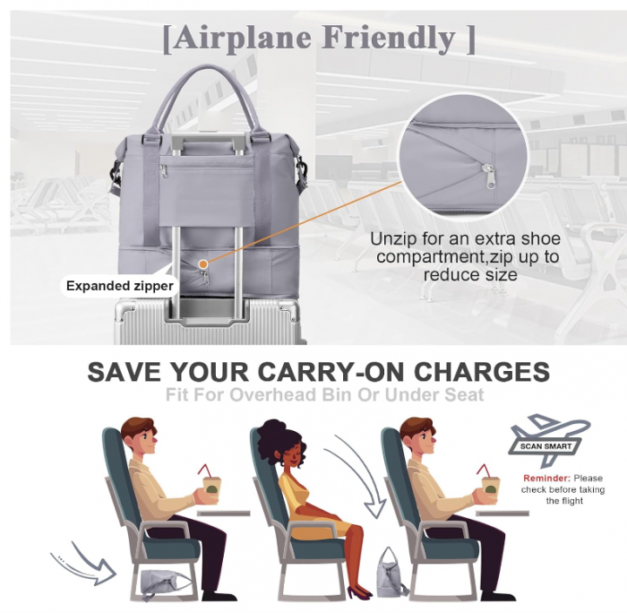 Geanta de voiaj pentru femei SEAFEW, gri, casual, 40 x 20 x 25 cm [7]