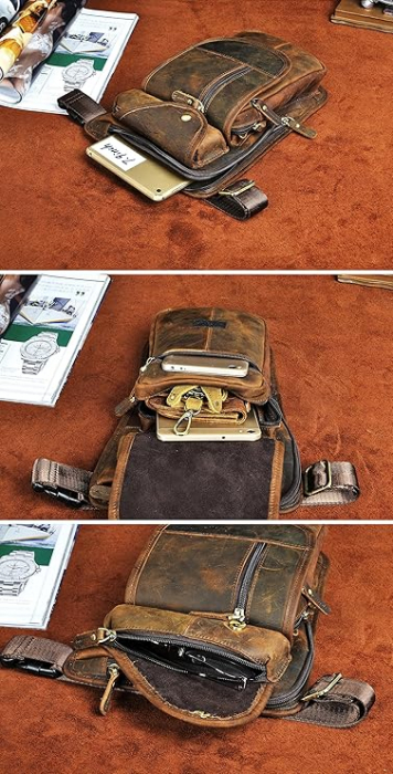 Geanta din piele naturala pentru barbati Le'aokuu 3112, maro [9]