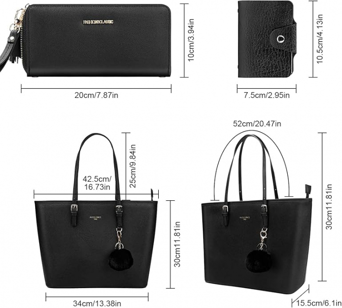 Geantă elegantă de umăr pentru femei URAQT, din piele PU, negru [3]