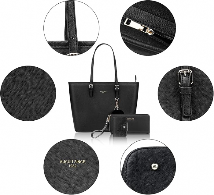 Geantă elegantă de umăr pentru femei URAQT, din piele PU, negru [6]