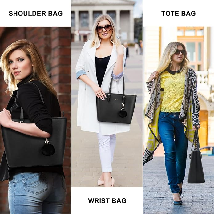 Geantă elegantă de umăr pentru femei URAQT, din piele PU, negru [8]