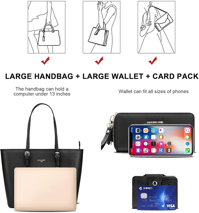 Geantă elegantă de umăr pentru femei URAQT, din piele PU, negru [7]