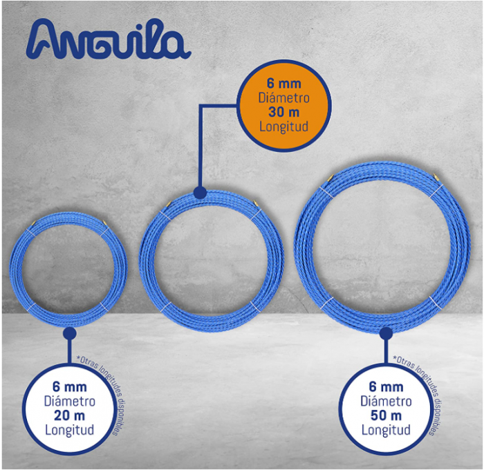 Fir spion/sonda de tras cablu din poliester triplu impletit Anguila, sistem de tragere a cablurilor, albastru, diametru 6 mm, 30 metri [5]