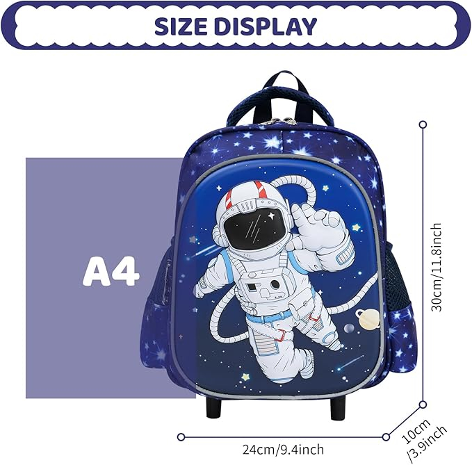 Ghiozdan cu roti pentru copii Amythe, pentru varsta de 2-5 ani, model astronaut, albastru [6]