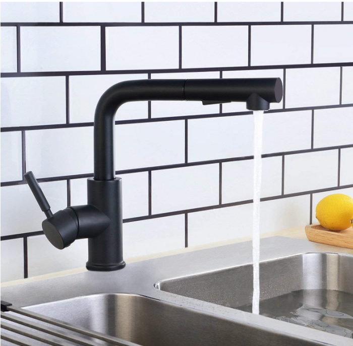 Hapilife Baterie de bucătărie cu cap de duș extensibil, neagră, pivotant 360° [5]