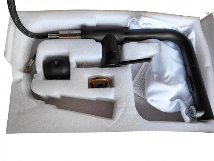 Hapilife Baterie de bucătărie cu cap de duș extensibil, neagră, pivotant 360° [2]