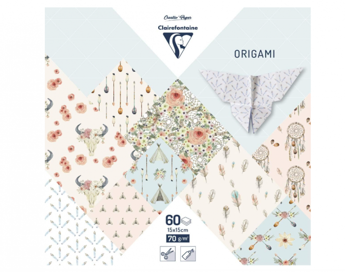 Hârtie Origami Clairefontaine 95348C, 60 de coli, 15 x 15 cm, 70 g/m² [1]