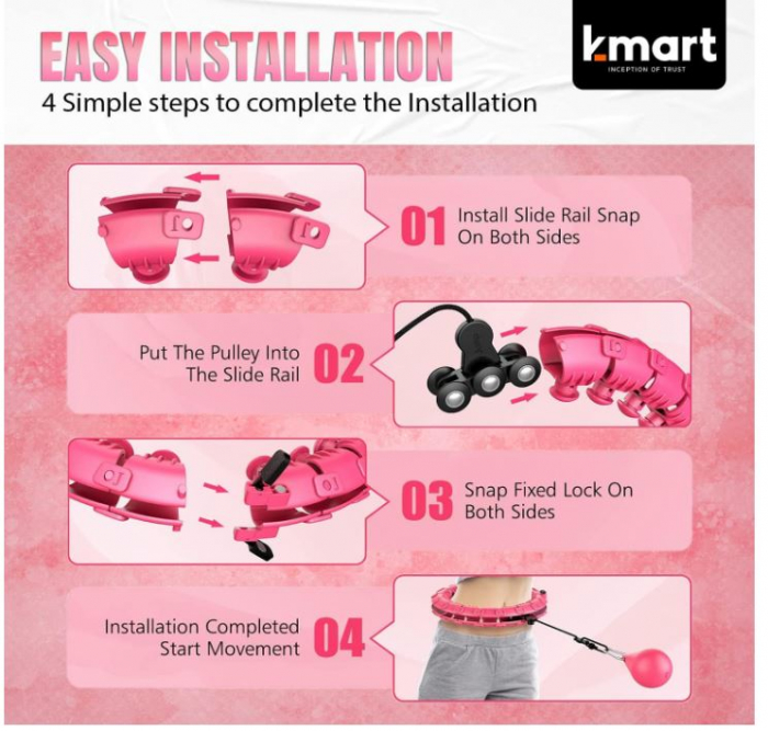 Hula Hoop Smart K-MART, cu greutate, 24 segmente, roz [5]