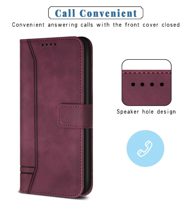 Husă Bravoday pentru iPhone X/iPhone XS, husă din piele PU, Wine Red [3]