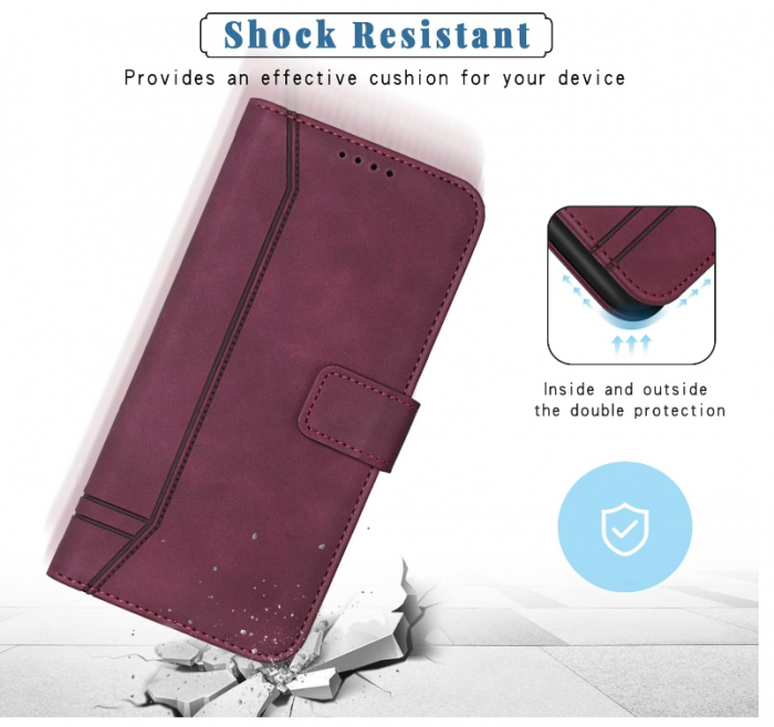 Husă Bravoday pentru iPhone X/iPhone XS, husă din piele PU, Wine Red [6]