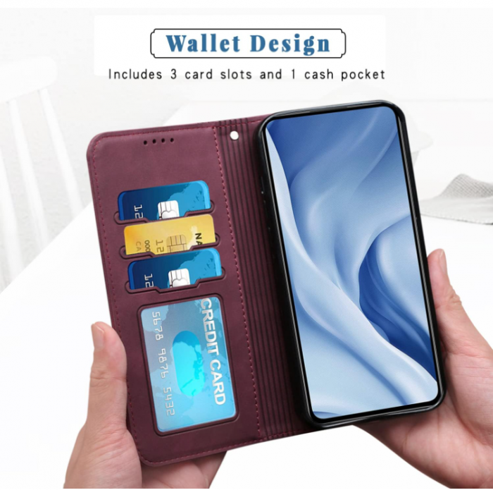 Husă Bravoday pentru iPhone X/iPhone XS, husă din piele PU, Wine Red [5]